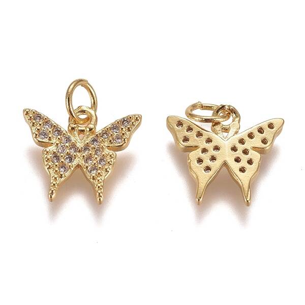 Brass Micro Pave Clear Cubic Zirconia Charms