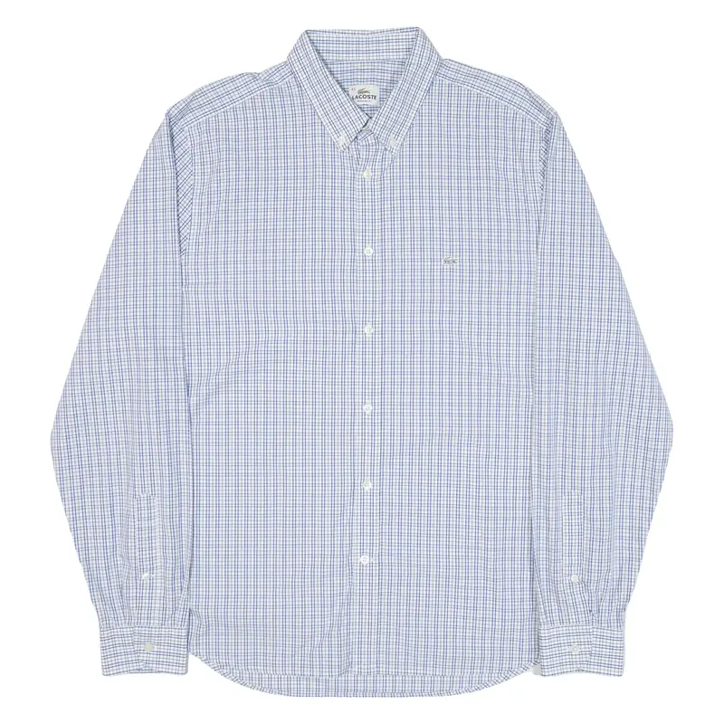 LACOSTE Mens Shirt Blue Check Long Sleeve XL