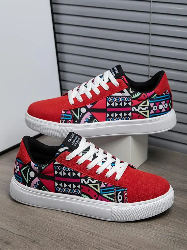 Men's Fashionable All-match Round Toe Random Pattern Design Skate Shoes, New Trend Casual Lace up Letter Label Decor Casual S...