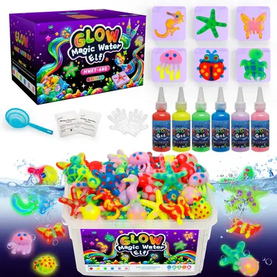 Kiditos Glow in The Dark Magic Water Elf Toy Kit with  6 Colors Glow Gels, 6 Molds - Imaginative Play, Christmas Gifts, Birth...