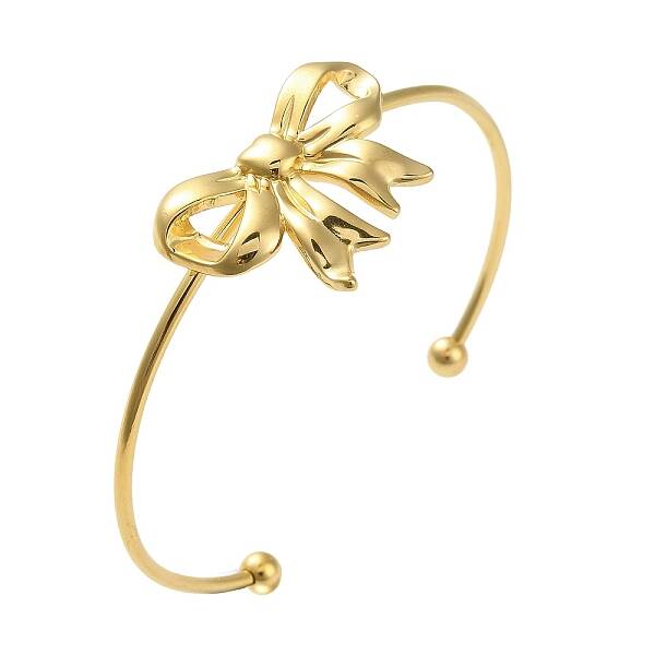 304 Stainless Steel Bowknot Cuff Bangles for Women