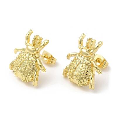 Brass Insect Beetle Stud Earrings