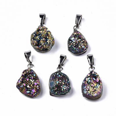 Electroplate Natural Druzy Agate Pendants