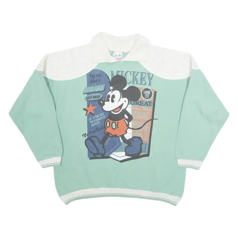 H&M Mickey Mouse Girls Sweatshirt Green Collared 90s 11-12Y