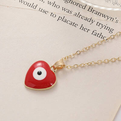Bohemian Vintage Evil Eye Heart-shaped Alloy Enamel Pendant Lockbone Necklaces for Women