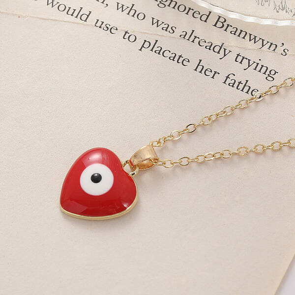 Bohemian Vintage Evil Eye Heart-shaped Alloy Enamel Pendant Lockbone Necklaces for Women