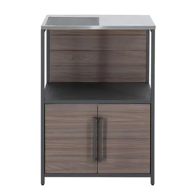 SUNJOY Fleetwood Prep Station with Stainless-Steel Countertop, Open Storage Shelf and Cabinet