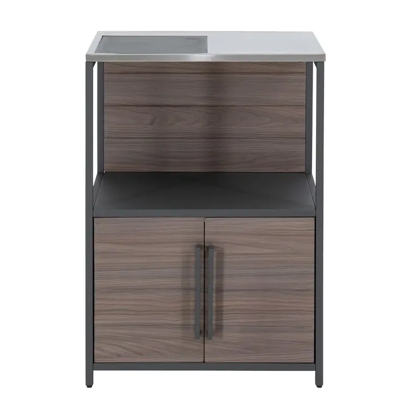 SUNJOY Fleetwood Prep Station with Stainless-Steel Countertop, Open Storage Shelf and Cabinet