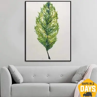Large Abstract Green Leaf Wall Art Spring Leaf Painting Impasto Paintings On Canvas Abstract Leaf Wall Fine Art Decor | FEATH...