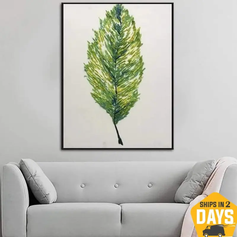 Large Abstract Green Leaf Wall Art Spring Leaf Painting Impasto Paintings On Canvas Abstract Leaf Wall Fine Art Decor | FEATH...