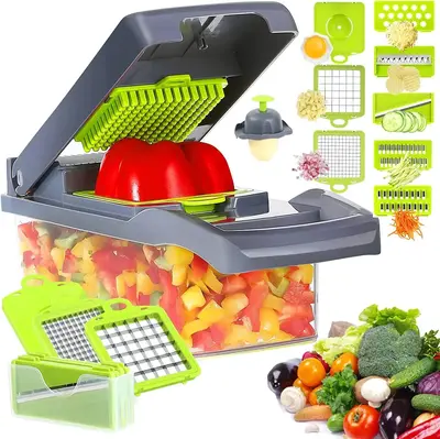 [New Deal] 12-in-1 Vegetable Chopper with Container – Multi Blade Onion Chopper, Slicer, Grater, Mandoline Cutter for Kitch...