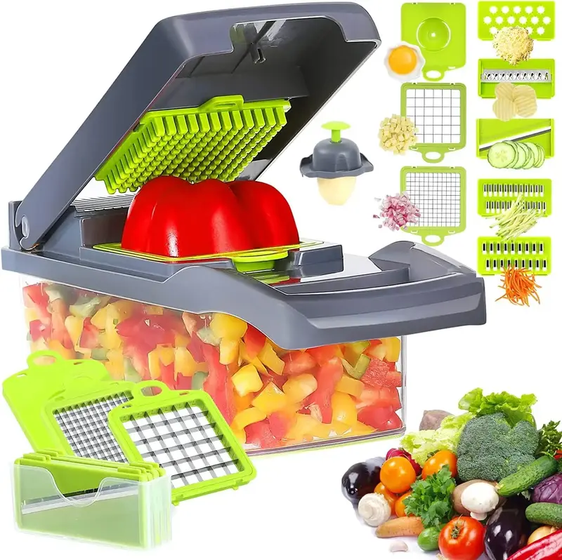 [New Deal] 12-in-1 Vegetable Chopper with Container – Multi Blade Onion Chopper, Slicer, Grater, Mandoline Cutter for Kitch...