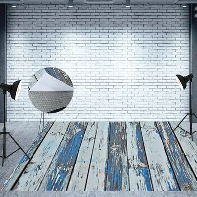 Shabby Faded Blue Grey Stripe Wood Grain Floor Mat