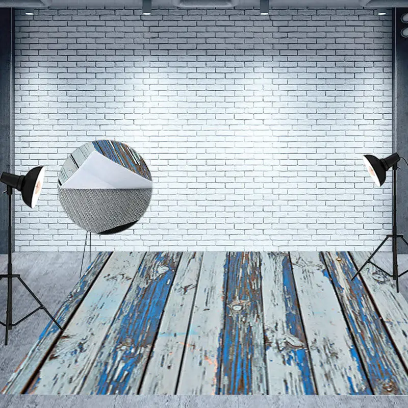 Shabby Faded Blue Grey Stripe Wood Grain Floor Mat