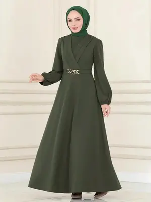 Women's Elegant Long Sleeve Round Neck Loose-Fit Woven Dress, All Season Fashionable Plain Color Casual Wear, Comfortable Mod...