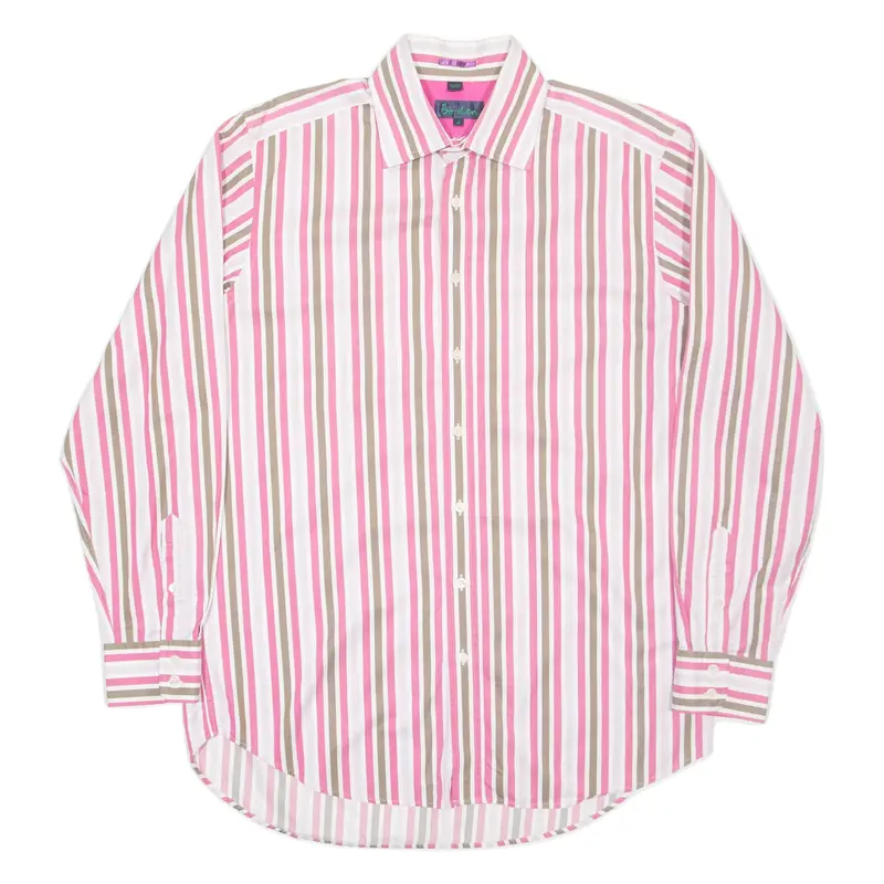 BODEN Mens Shirt Pink Striped Long Sleeve L