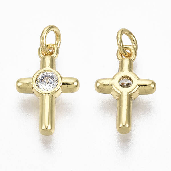 Brass Micro Pave Cubic Zirconia Tiny Cross Charms