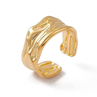 Ion Plating(IP) 304 Stainless Steel Twist Wave Open Cuff Ring for Women