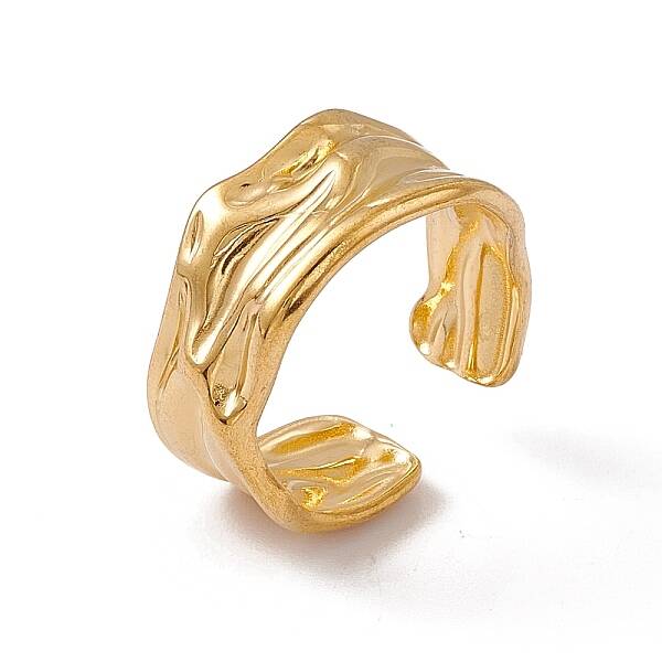 Ion Plating(IP) 304 Stainless Steel Twist Wave Open Cuff Ring for Women