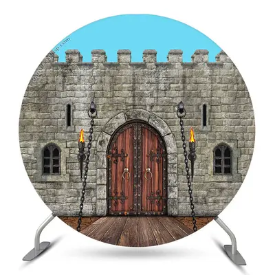 Aperturee Rampart Brick Wall Wood Door Pattern Circle Backdrop | Circle Backdrops For Birthday | Custom Round Backdrop | Roun...