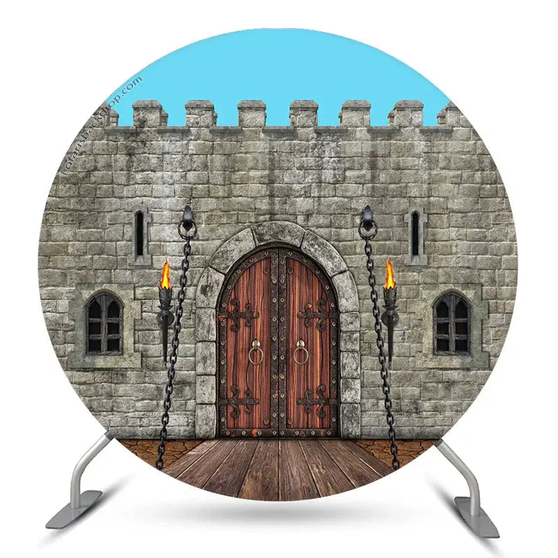 Aperturee Rampart Brick Wall Wood Door Pattern Circle Backdrop | Circle Backdrops For Birthday | Custom Round Backdrop | Roun...