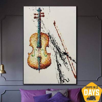 Large Violin Painting Original Abstract Music Instrument Painting On Canvas Creative Fine Art Painting Wall Art Decor | CREAT...