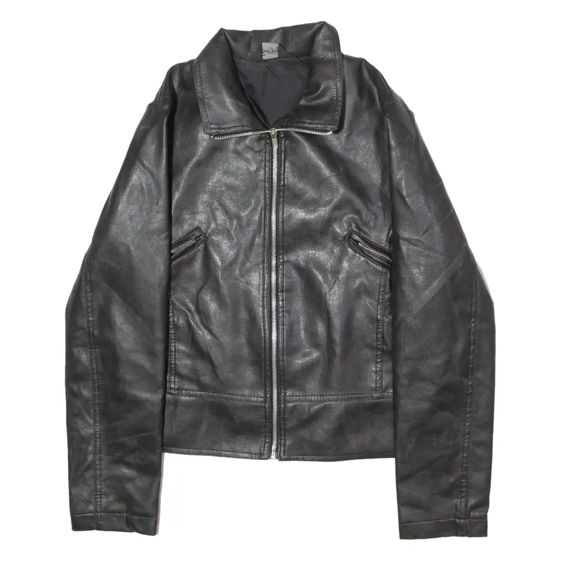 SUZIE Womens Jacket Black Faux Leather 90s UK 12