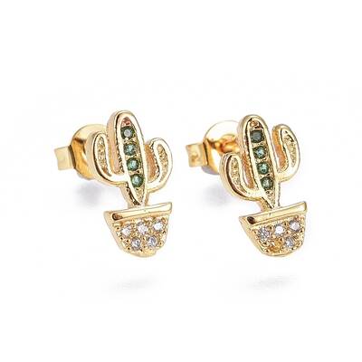 Brass Micro Pave Cubic Zirconia Stud Earrings