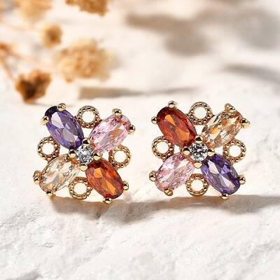 Brass Micro Pave Cubic Zirconia Stud Earrings