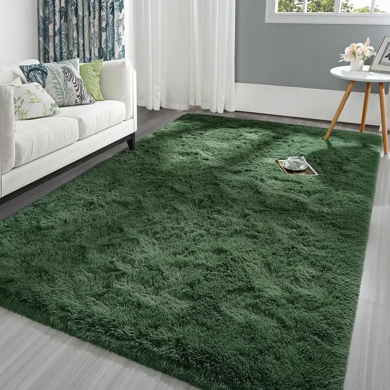 Deep Green Fluffy Rug for Bedroom Living Room Rectangle Large Plush Fuzzy Carpet, Non-Slip and Washable Rugs for Nursery Clas...