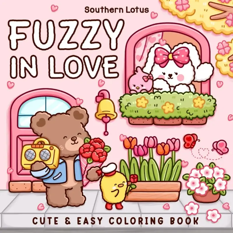 Fuzzy In Love Coloring Book for Adults and Teens Featuring Little Fuzzy Animals in Love Moments and Cozy Activities, Cute Des...