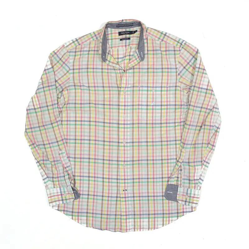 NAUTICA Shirt White Check Long Sleeve Mens S