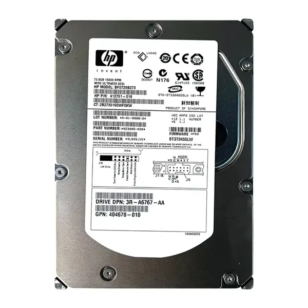 404670-010 HP 72.8GB 15000RPM Ultra-320 SCSI 68-Pin 3.5-inch Hard Drive