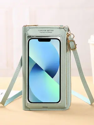 Women's Simple Style Plain Color PU Leather Phone Wallet Bag with Transparent Pocket Design, Casual Versatile Trendy Crossbod...
