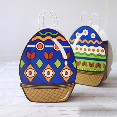 Easter Egg Shaped Paper Candy Packaging Bags with Handle