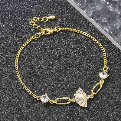 Brass Micro Pave Clear Cubic Zirconia Link Bracelets