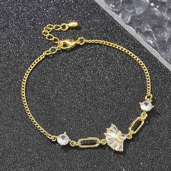 Brass Micro Pave Clear Cubic Zirconia Link Bracelets