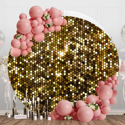 Glitter Golden And Shiny Dots Round Birthday Bckdrop - Aperturee