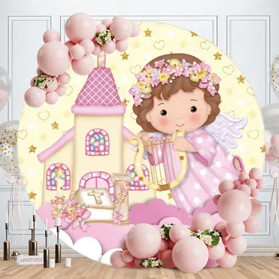Aperturee Yellow House Round Baby Shower Backdrop For Girl