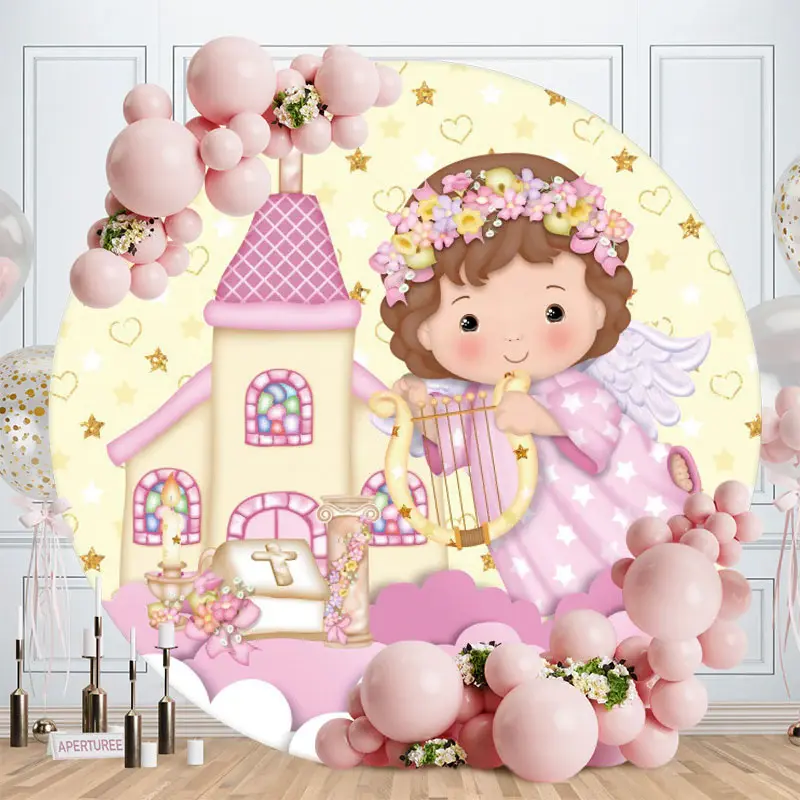 Aperturee Yellow House Round Baby Shower Backdrop For Girl