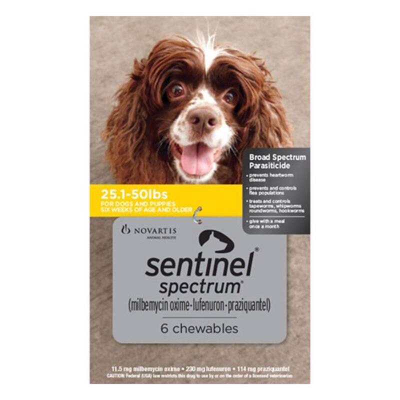 Sentinel Spectrum Chews For Dogs 25.1-50 Lbs (Yellow) 12 Chews