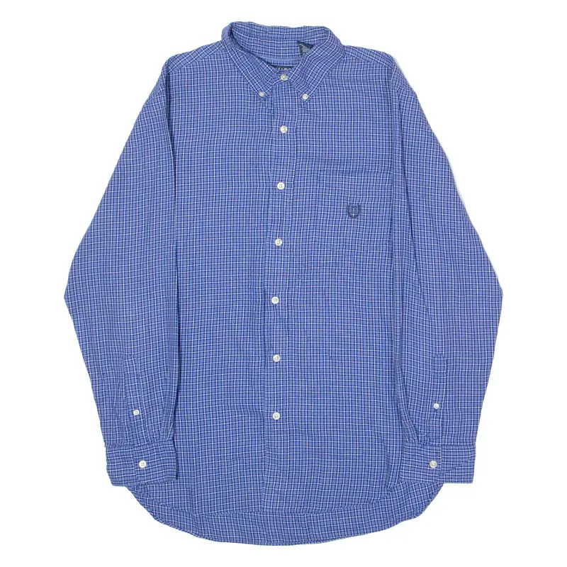 CHAPS Mens Shirt Blue 90s Check Long Sleeve M