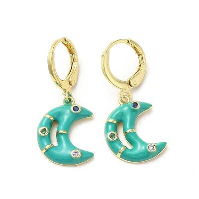 Crescent Moon Real 18K Gold Plated Brass Dangle Leverback Earrings