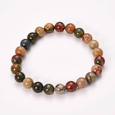 Natural Polychrome Jasper/Picasso Stone/Picasso Jasper Beaded Stretch Bracelets