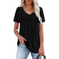 WIHOLL Womens T Shirts Short Sleeve Pleated Dressy Casual V Neck Summer Tops Blouses