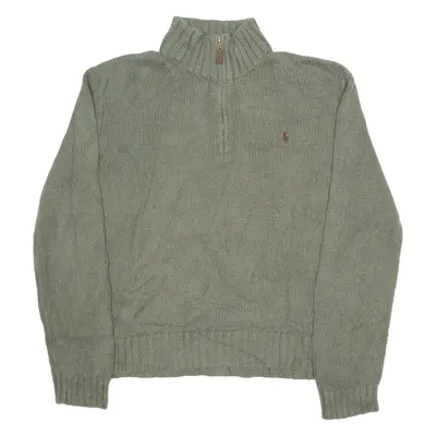 POLO RALPH LAUREN Mens Jumper Green 1/4 Zip Tight Knit XL