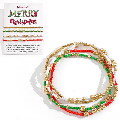 4Pcs Christmas Theme Glass Seed & CCB Beads Stretch Bracelets