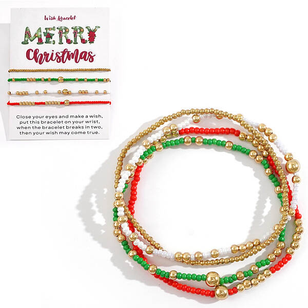 4Pcs Christmas Theme Glass Seed & CCB Beads Stretch Bracelets