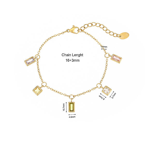Stainless Steel Coloful Cubic Zirconia Rectangle Charms Bracelet Set for Women