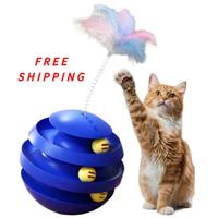 Self-Moving 3-Tier playology cat toys + FREE Feather Wand Auto-Spinning Ball Tracks & Wobble Base for Bored Indoor Cats Anti-...